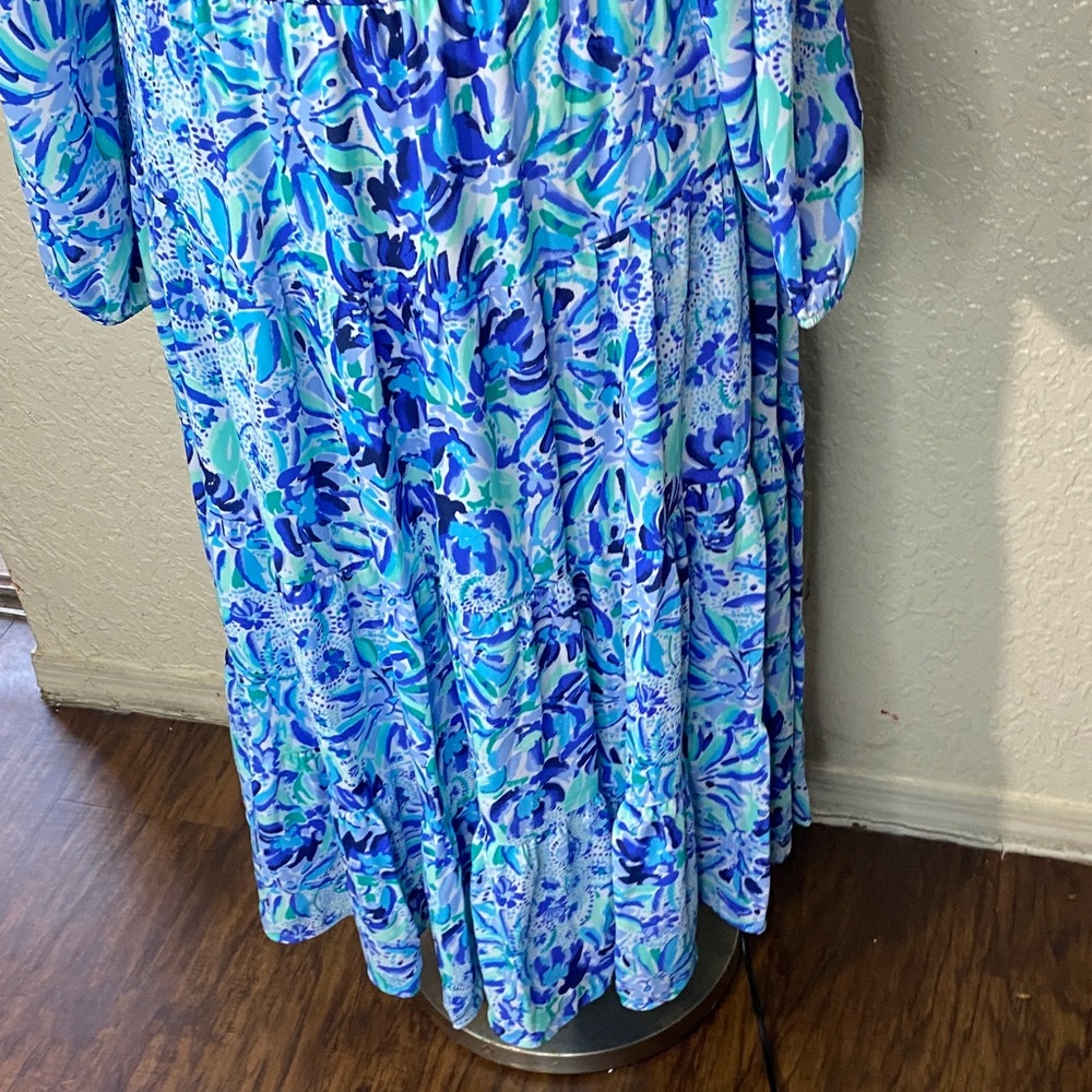 Lilly Pulitzer Blue and Green Off-Shoulder Dress - Picture 6 of 12